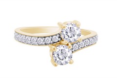 Us Two Stone Round Simulated 1.00Ct Solitaire Ring in 14K Yellow Gold Plated 925