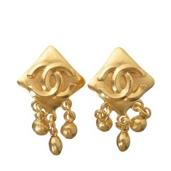 CHANEL 96P Coco Mark Dangle Clip Earrings Gold Tone Vintage CC Logo Rare