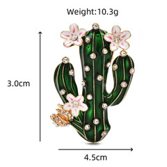 Crystal Cactus Flower Brooch Pin – Green Rhinestone Spring Summer Jewelry Gift
