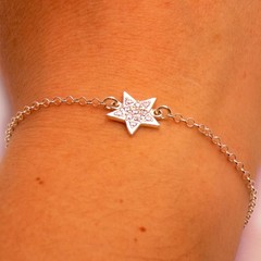 Solid 925 Sterling Silver Amazing Star White CZ Bracelet 18 cm Children Jewelry