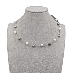Faux Pearl White Gray Floating Bead Necklace Silver tone 18″ – 20″