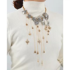 Gold & Silver Tone Celestial Star Charm Layered Statement Link Necklace