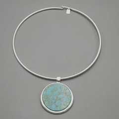 Robert Lee Morris Soho Turquoise Disc Pendant Statement Wire Collar Necklace