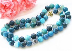 AAA NATURAL 10MM BLUE CRAZY DRAGON GRAIN AGATE ROUND BEADS NECKLACE 18”