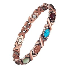 Magnetic Bracelet for Women Vintage Copper Tone Colorful Stones Adjustable Link