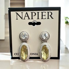 Napier 1 1/4″ Silver Tone/Cubic Zirconia/Yellow Post Back Drop Earrings-NWT