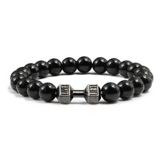 Volcanic Stone Bracelet Dumbbell Charm Matte Black White Beads Men Women 1 Pc