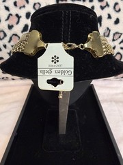 Golden Stella Gold Tone Mesh Bib Necklace Faux Pearl Drop Charms Statement