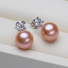 7-8mm Freshwater Pearl Sterling Silver Cubic Zirconia Stud Earrings Gift Box PE2