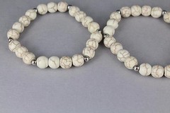 set 2 Cream Silver bracelets bead stretch beaded bracelet 8 mm bead size