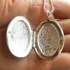 Genuine 925 Sterling Silver Large Oval Photo Locket Pendant + Necklace Chain H2