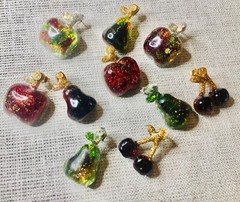 Glitter Fruit Earrings Set, Resin Apple Pear Cherry Studs, Cute Handmade Jewelry