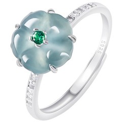 Adjustable S925 Water Jade Peach Flower Ring For Women Jewelry With Certificate