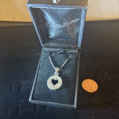 Devotions Woman’s Silver Tone Necklace With Circle Heart Center Diamond Pendant