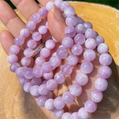 Handmade Natural Kunzite Elastic Stretch Bracelet – 8mm Round Gemstone Bead