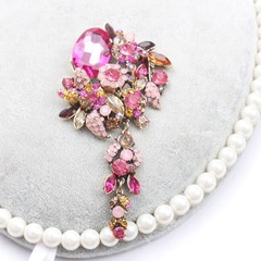 Glamorous Style Pink Crystal Brooch: Dangle Clothing Pin, Ideal Gift