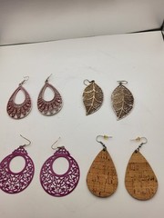 (4) Pairs of Hoop Metal, Cork Earrings