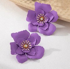 Multicolor Flower Stud Earrings White Simulated Pearl Round Center Crystal