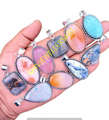 Natural Jasper & Mix Gemstone 925 Sterling Silver Plated Pendants Lot Jewelry