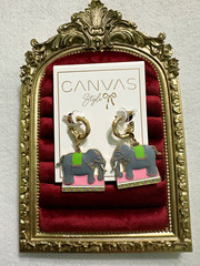 Canvas Style Multicolor Enamel Elephant Dangle/Drop Earrings Leverback