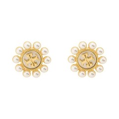 New Burch Kira Pearl Flower Stud Earrings with Jewelry Pouch Size:1.5*1.5cm