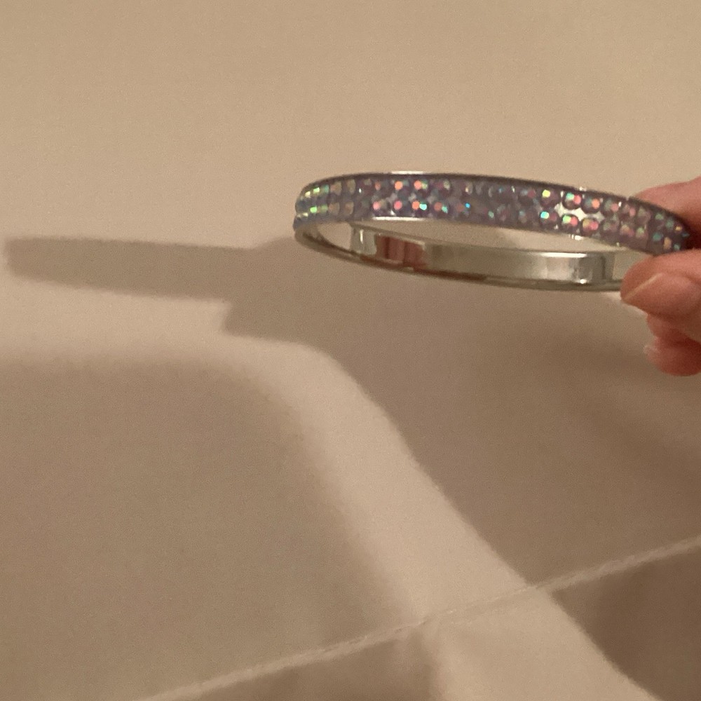 Silver Tone Bangle Bracelet with Multicolor Round Crystal Pavé Setting