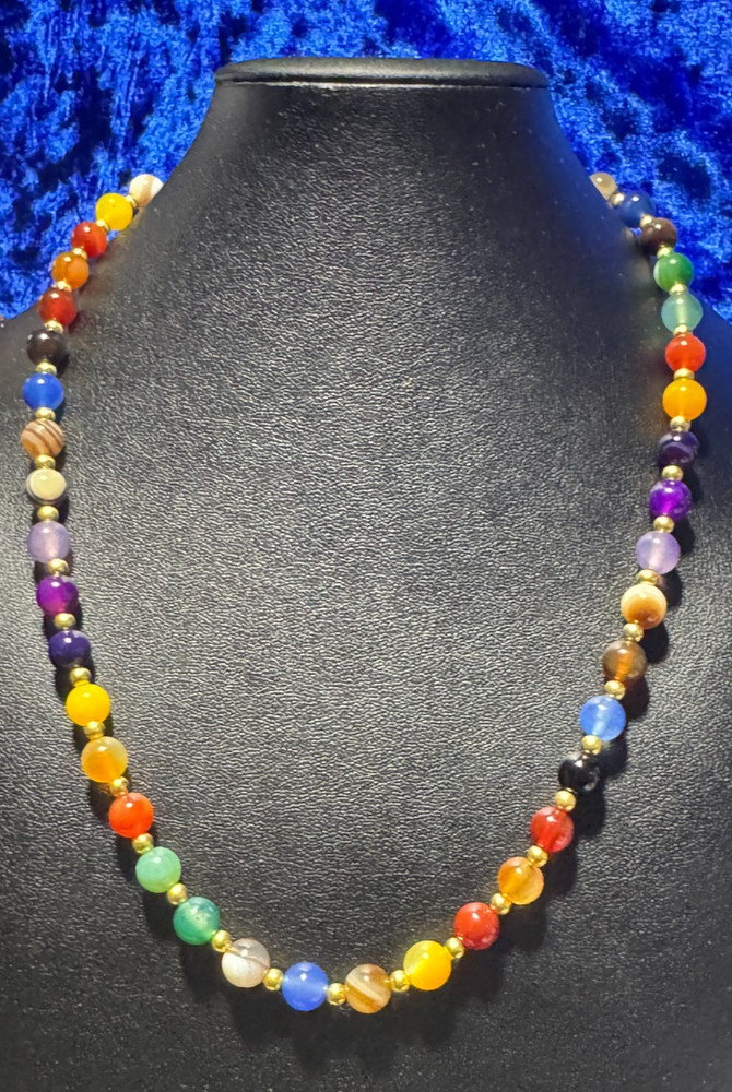 Multi-Colored Agate Natural Gemstone Beaded Necklaces & Bracelets 19.5″ 17.5″ +