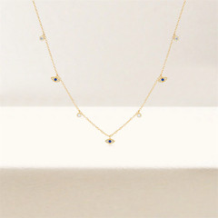 Gold Plated 925 Sterling Silver Blue CZ Evil Eye Station Necklace for Women