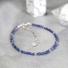 Minimalist Women Bracelet Sapphire 2mm Bead Healing Crystal Elegant Jewelry Gift