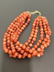Cranberry 5 strand beaded statement necklace 20″ L 10″ drop lobster clasp