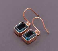 Natural Blue Topaz Octagon Dangle Earrings Rose Gold Fill Solid Silver Jewelry