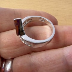 SYNTHETIC RUBY / PINK SAPPHIRE BAGUETTE RHINESTONES GEOMETRIC RING SILVER TONE