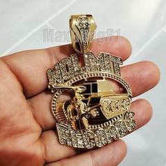 No Limit Records Tank Cubic Zirconia Pendant Gold Plated Cuban Chain Necklace