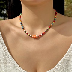 Bohemian Color Simple Ceramic Small Fish Rice Bead Necklace Female Collarbone Ch
