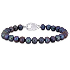 AMOUR 8-8.5mm Men’s Black Freshwater Cultured Pearl String Bracelet in Sterling