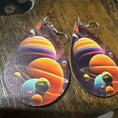 Multicolor Space Planet Teardrop Dangle Drop Earrings Acrylic Hook Closure