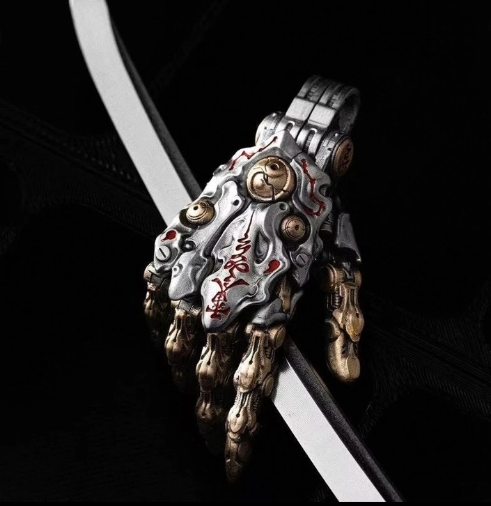 Taoist Inspired Mini Robotic Hand Charm, Movable Pendant, Keychain