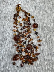 Amber Beaded Layered Statement Necklace Brown Multi Strand Toggle Clasp Natural