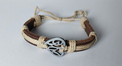 Boho Leather & Hemp Cord Adjustable Bracelet with Metal Heart Charm – Unisex
