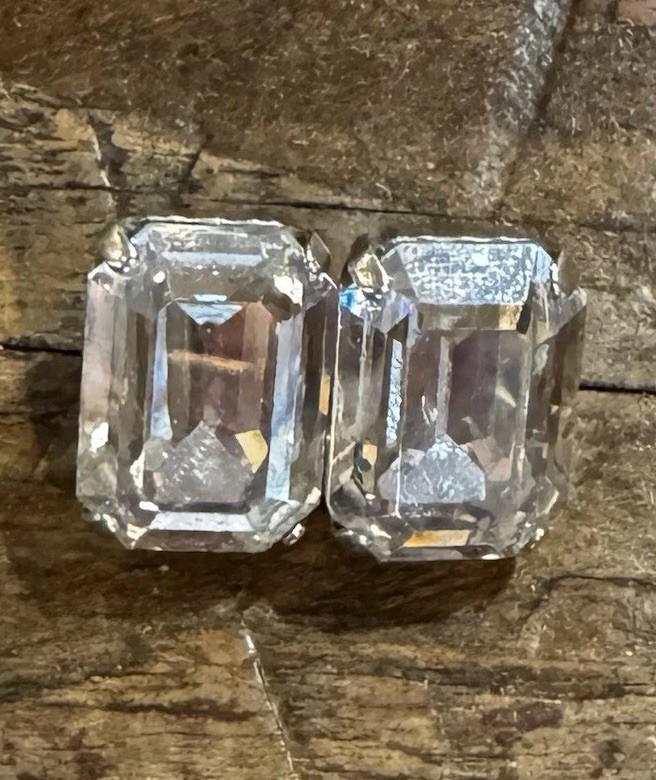 Sorrelli Clear Crystal Emerald Cut Stud Earrings Silver Tone