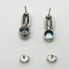 Modernist Style Silver and Faceted Blue Crystal Post Earrings for Pierced Ears