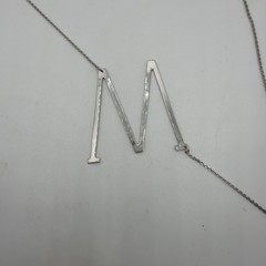 925 Silver “M” Or “W” Sideways Necklace 16” Chain +2” Extender