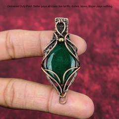 Zambian Emrald Gemstone Designer Boho Wire Wrapped Mother Pendant Jewelry Copper