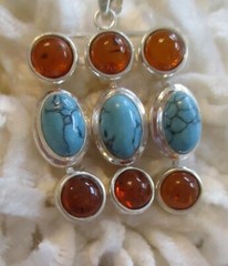 REDUCED Lovely Women of All Ages New Pendant with Faux Turquoise & Amber Stones