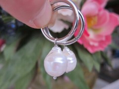 Huge or Small White Cultured Baroque Pearl on Hoop Earrings Silver Gold 7- 14mm