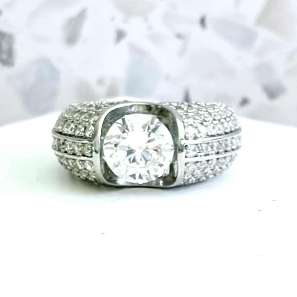 3.2 CT Round Cut 14k Gold 925 Solid Simulated Sapphire Pave Women’s Ring