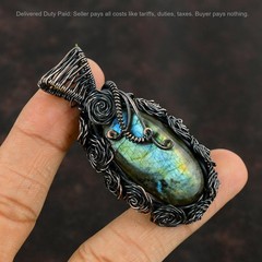 Natural Labradorite Copper Engagement Sister Wire Wrapped Flower Pendant Jewelry