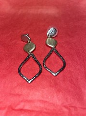 Drop earrings With Post For Pierced Ears. Two Tone Of Silver And Brushed Gold.