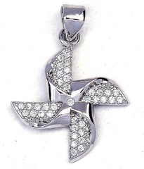 Pretty New Silver White Gold Plated Clear White CZ Pinwheel Pendant Necklace