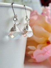 Sparkling Crystal Teardrop Silver Earrings Ladies Bridal Earrings Dainty Dangle